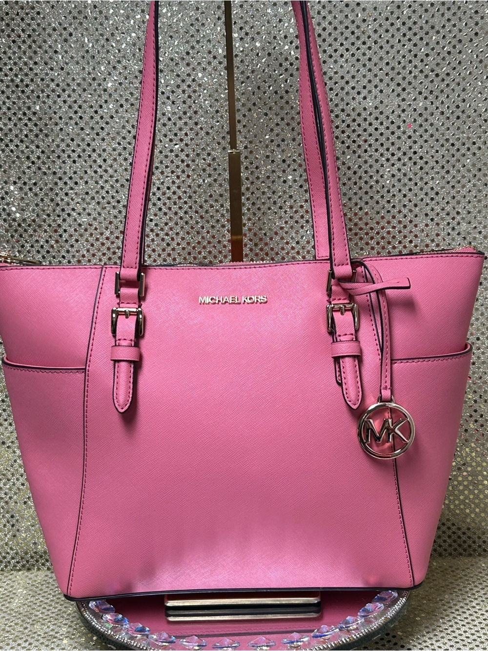 MICHAEL KORS Hot Pink Saffiano Leather Tote Approx. 14 x 10 x 5